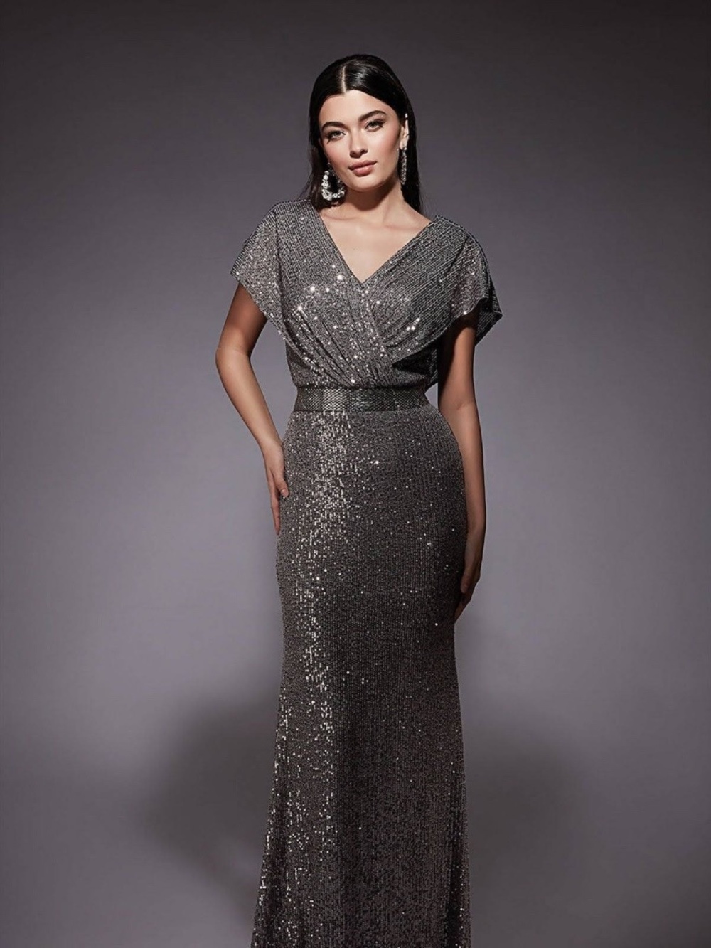 ALYCE PARIS GUNMETAL SEQUIN GOWN SIZE 14